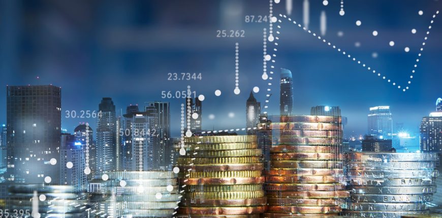 Double,Exposure,Of,Coins,Stack,With,Graph,Chart,And,Night